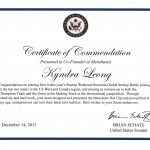 Kyndra's Certificate of Commendation from Senator Brian Schatz